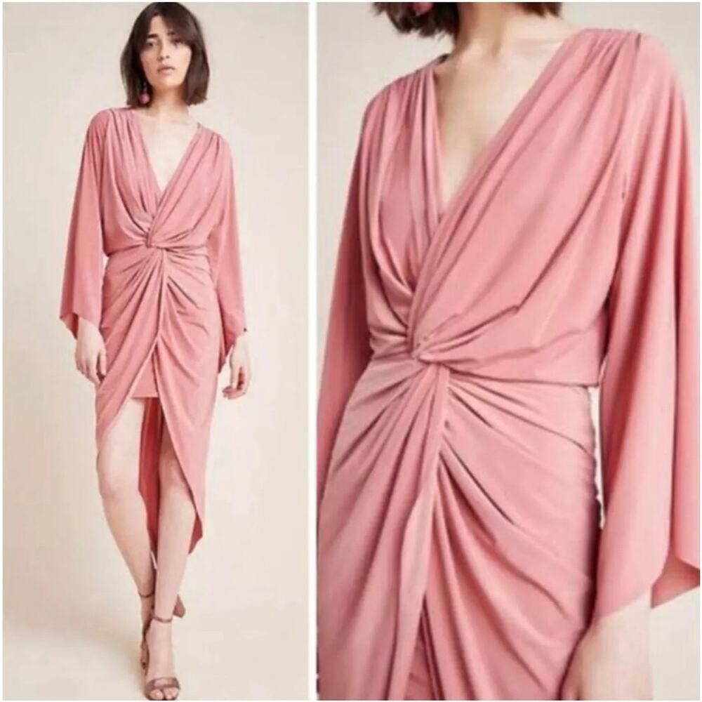 Revolve /Misa Los Angeles Teget Twisted High-Low Maxi Dress Pink Plunge